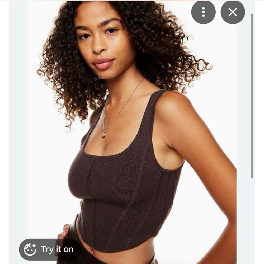 Babaton Dark Brown Sculpt Knit Bustier Crop Tank Medium